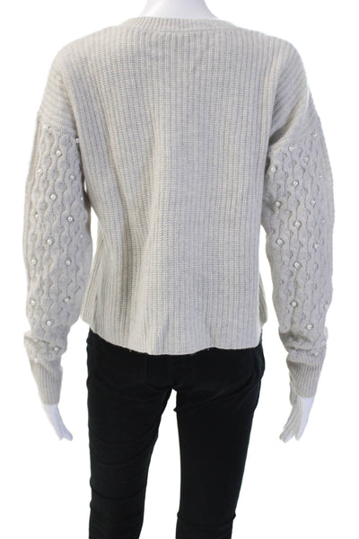 Autumn Cashmere Women Pullover Crewneck 100% Cashmere Beige Long Sleeve Size XS