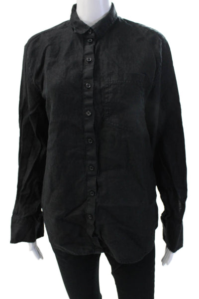 J Crew Mens Button-Down Linen Collared Long Sleeve Shirt Black Size 8