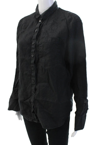 J Crew Mens Button-Down Linen Collared Long Sleeve Shirt Black Size 8