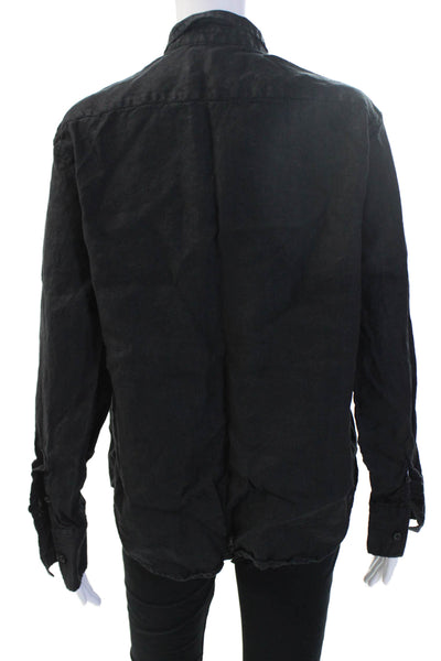 J Crew Mens Button-Down Linen Collared Long Sleeve Shirt Black Size 8