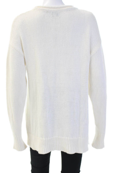 Hiho Unisex Pullover Sweater White Crew Neck Long Sleeve Size S