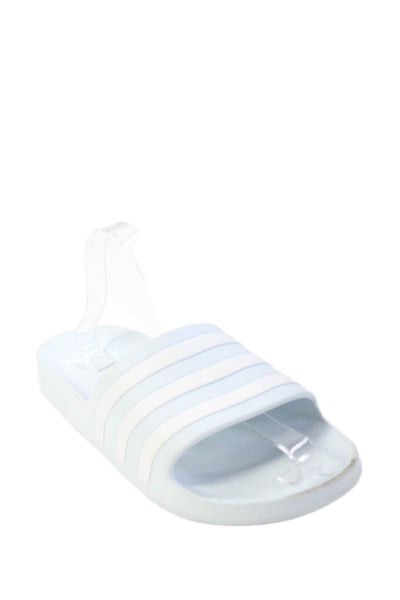 Adidas Womens Striped Slip On Casual Slides Light Blue Size 9