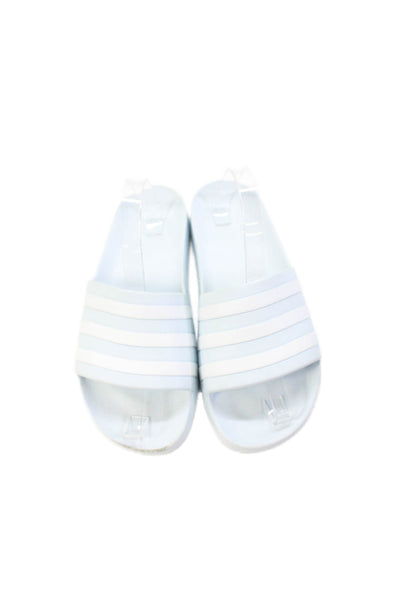 Adidas Womens Striped Slip On Casual Slides Light Blue Size 9