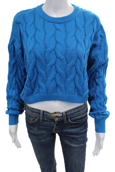 Pink Rose Women Pullover Sweater Blue Crew Neck Long Sleeve Size M