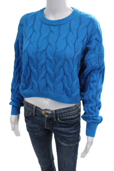 Pink Rose Women Pullover Sweater Blue Crew Neck Long Sleeve Size M