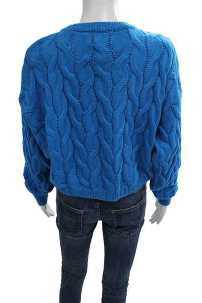 Pink Rose Women Pullover Sweater Blue Crew Neck Long Sleeve Size M