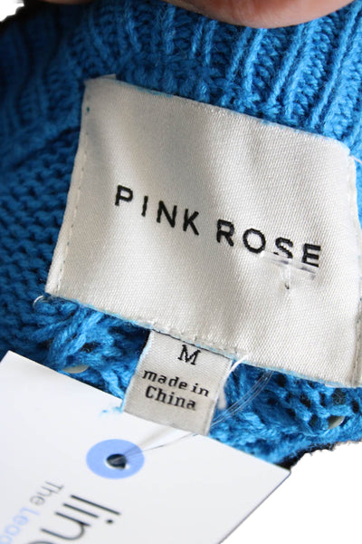 Pink Rose Women Pullover Sweater Blue Crew Neck Long Sleeve Size M