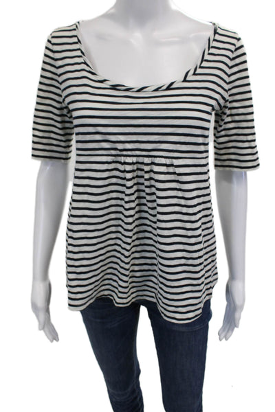 J Crew Women Striped Square Neck Tunic Black Cotton Short Sleeve Size M
