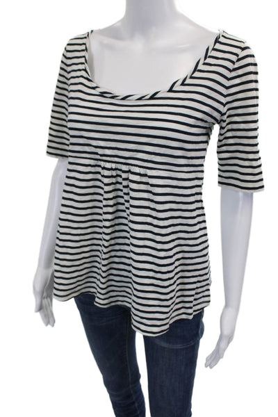 J Crew Women Striped Square Neck Tunic Black Cotton Short Sleeve Size M