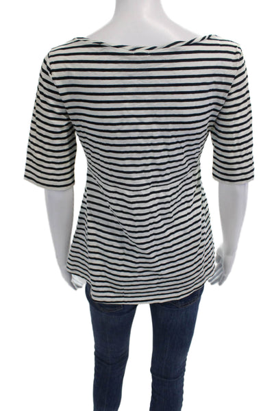J Crew Women Striped Square Neck Tunic Black Cotton Short Sleeve Size M