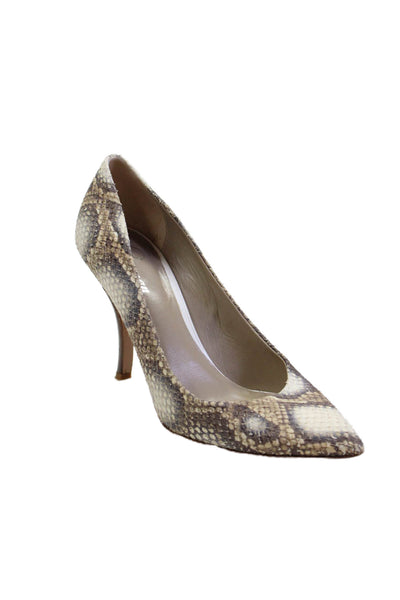 Delman Womens Leather Snakeskin Print Pointed Toe Heels Beige Size 8.5