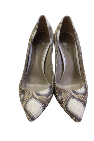 Delman Womens Leather Snakeskin Print Pointed Toe Heels Beige Size 8.5