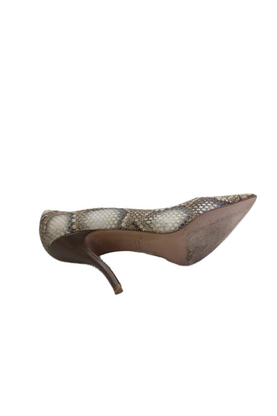 Delman Womens Leather Snakeskin Print Pointed Toe Heels Beige Size 8.5