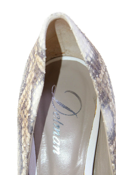 Delman Womens Leather Snakeskin Print Pointed Toe Heels Beige Size 8.5