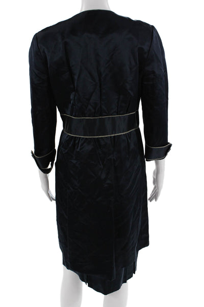 Vera Wang Lavender Label Womens Silk Button DownCoat Skirt Suit Navy Blue Size 8