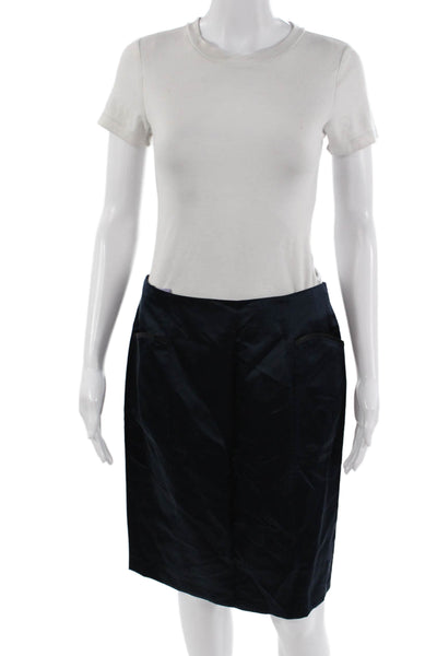 Vera Wang Lavender Label Womens Silk Button DownCoat Skirt Suit Navy Blue Size 8