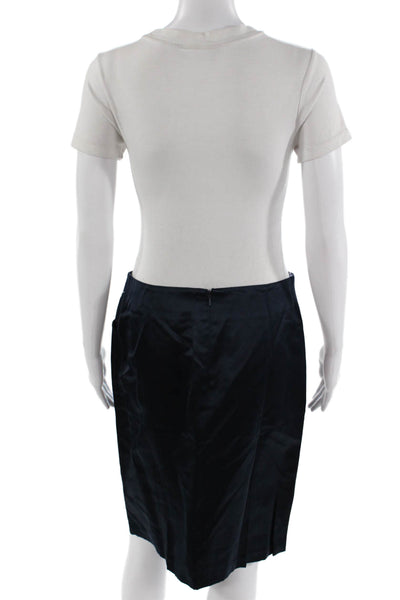 Vera Wang Lavender Label Womens Silk Button DownCoat Skirt Suit Navy Blue Size 8
