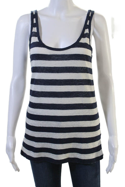 J Crew Womens Dark Blue Striped Linen Sleeveless Basic Tank Size M