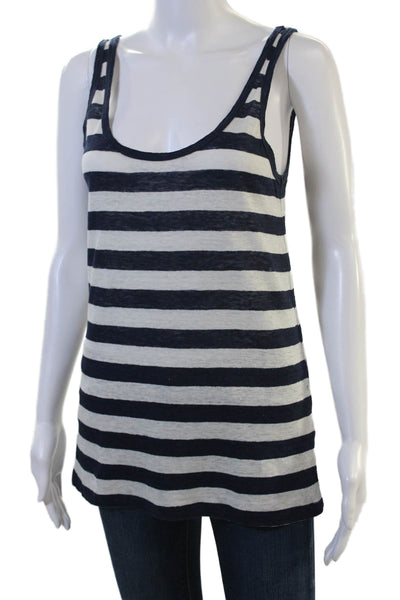 J Crew Womens Dark Blue Striped Linen Sleeveless Basic Tank Size M