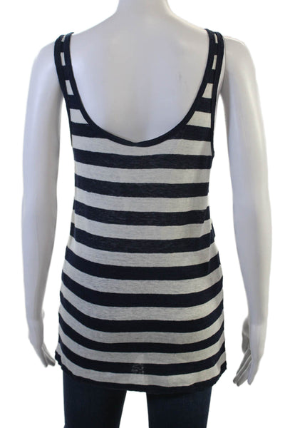 J Crew Womens Dark Blue Striped Linen Sleeveless Basic Tank Size M