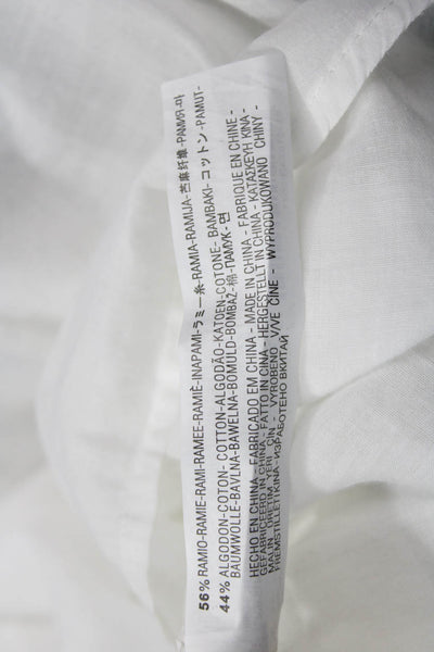 Zara Women Tunic Blouse White V Neck Long Sleeve Ramie Cotton Size L