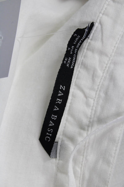 Zara Women Tunic Blouse White V Neck Long Sleeve Ramie Cotton Size L