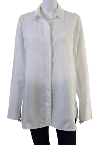 J Crew Womens White Collared Long Sleeve Tunic Button-Up Size 10 Tall