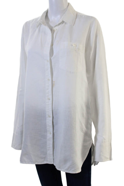 J Crew Womens White Collared Long Sleeve Tunic Button-Up Size 10 Tall