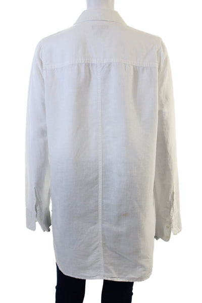 J Crew Womens White Collared Long Sleeve Tunic Button-Up Size 10 Tall