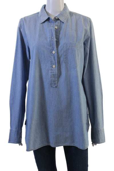 J Crew Womens Tunic Button Up Light Blue Cotton Long Sleeve Size 10 Tall