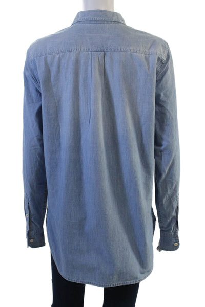 J Crew Womens Tunic Button Up Light Blue Cotton Long Sleeve Size 10 Tall