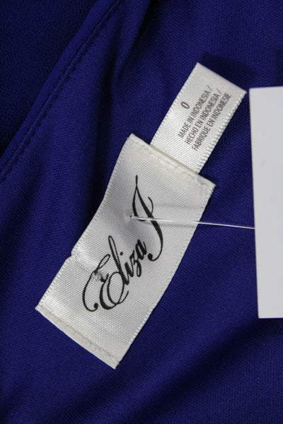Eliza J Women Blouson Long Blue Sleeveless Crew Neck Tie Waist Dress Size 0