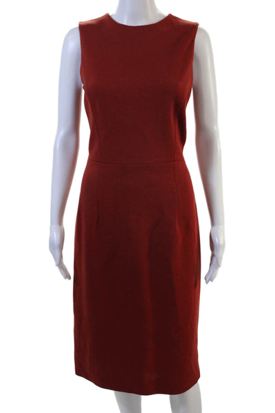 Barneys New York Women Sheath Dress Red Sleeveless Round Neck Zip Long Size 8