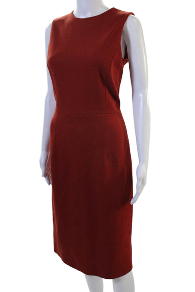 Barneys New York Women Sheath Dress Red Sleeveless Round Neck Zip Long Size 8