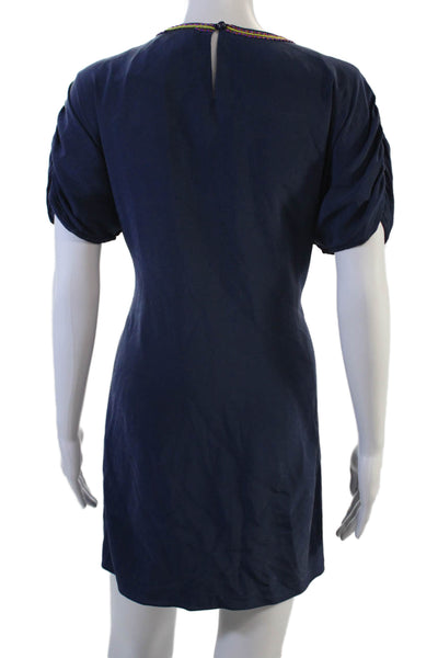 Tibi Womens Dark Blue Silk Square Neck Short Sleeve Shift Dress Size 6