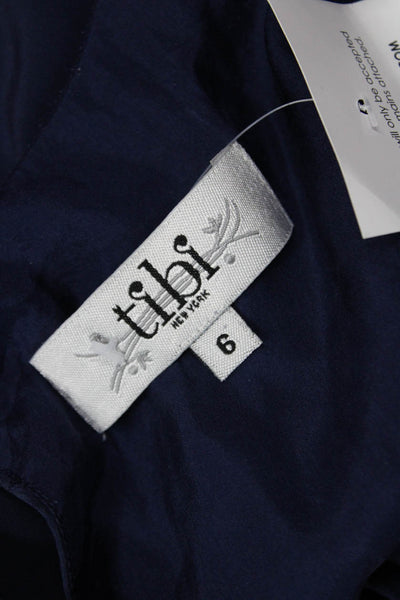 Tibi Womens Dark Blue Silk Square Neck Short Sleeve Shift Dress Size 6
