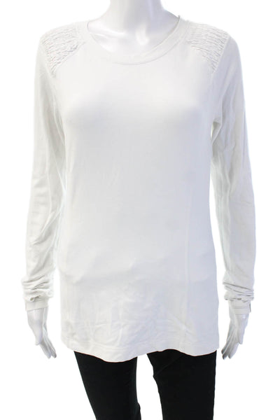 Lululemon Women Basic T-Shirt White Nylon Crew Neck Long Sleeve Size 4