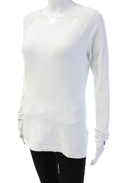 Lululemon Women Basic T-Shirt White Nylon Crew Neck Long Sleeve Size 4