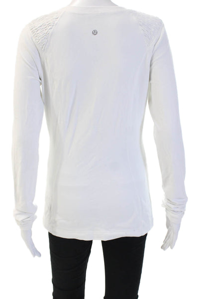 Lululemon Women Basic T-Shirt White Nylon Crew Neck Long Sleeve Size 4