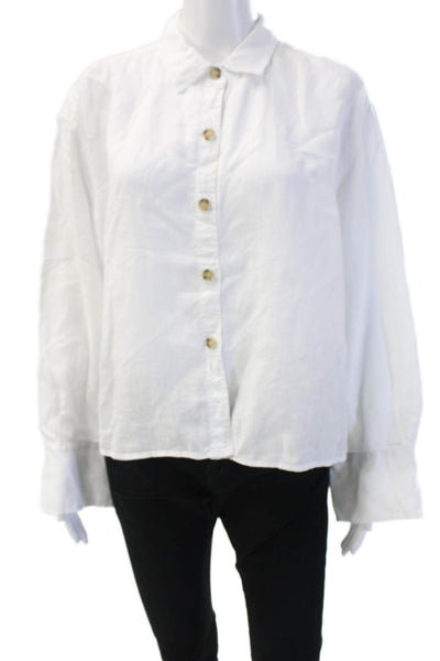 Velvet Womens Basic White Linen Button-Up Blouse Long Sleeve Size M
