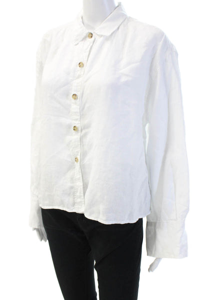 Velvet Womens Basic White Linen Button-Up Blouse Long Sleeve Size M