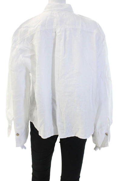Velvet Womens Basic White Linen Button-Up Blouse Long Sleeve Size M
