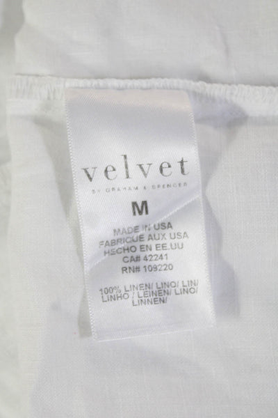 Velvet Womens Basic White Linen Button-Up Blouse Long Sleeve Size M