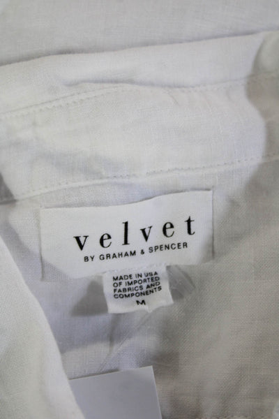 Velvet Womens Basic White Linen Button-Up Blouse Long Sleeve Size M