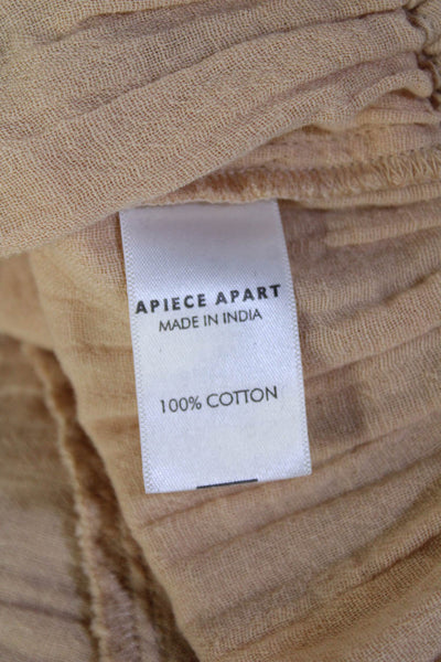 Apiece Apart Women Beige Cropped Cotton Blouse 3/4 Sleeve Round Neck Size 2