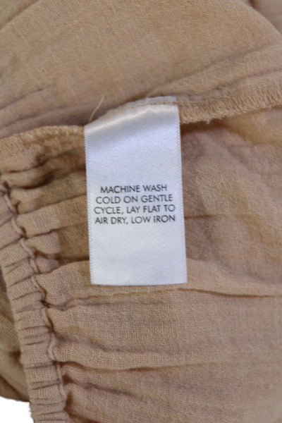 Apiece Apart Women Beige Cropped Cotton Blouse 3/4 Sleeve Round Neck Size 2