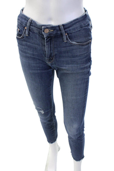 Mother Womens Ankle Skinny Jeans Dark Blue High Rise Cotton Blend Size 26