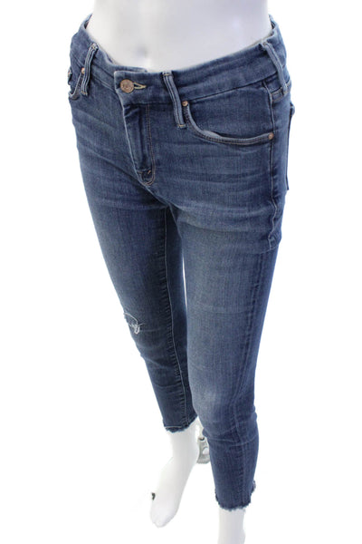 Mother Womens Ankle Skinny Jeans Dark Blue High Rise Cotton Blend Size 26
