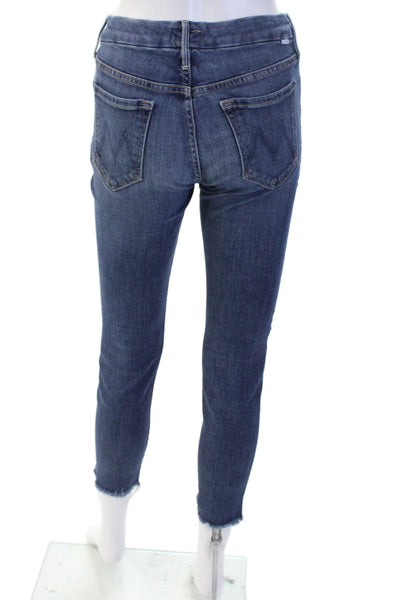 Mother Womens Ankle Skinny Jeans Dark Blue High Rise Cotton Blend Size 26