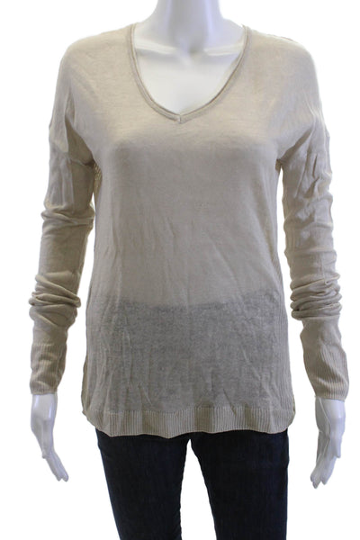 SWTR Womens Beige Linen V Neck Pullover Sweater Long Sleeve Size L